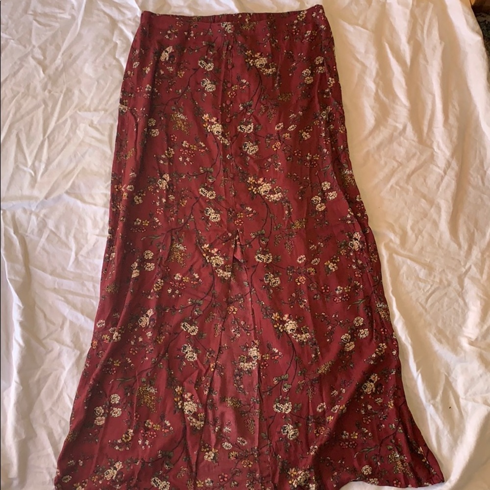 Flower pattern red maxi skirt